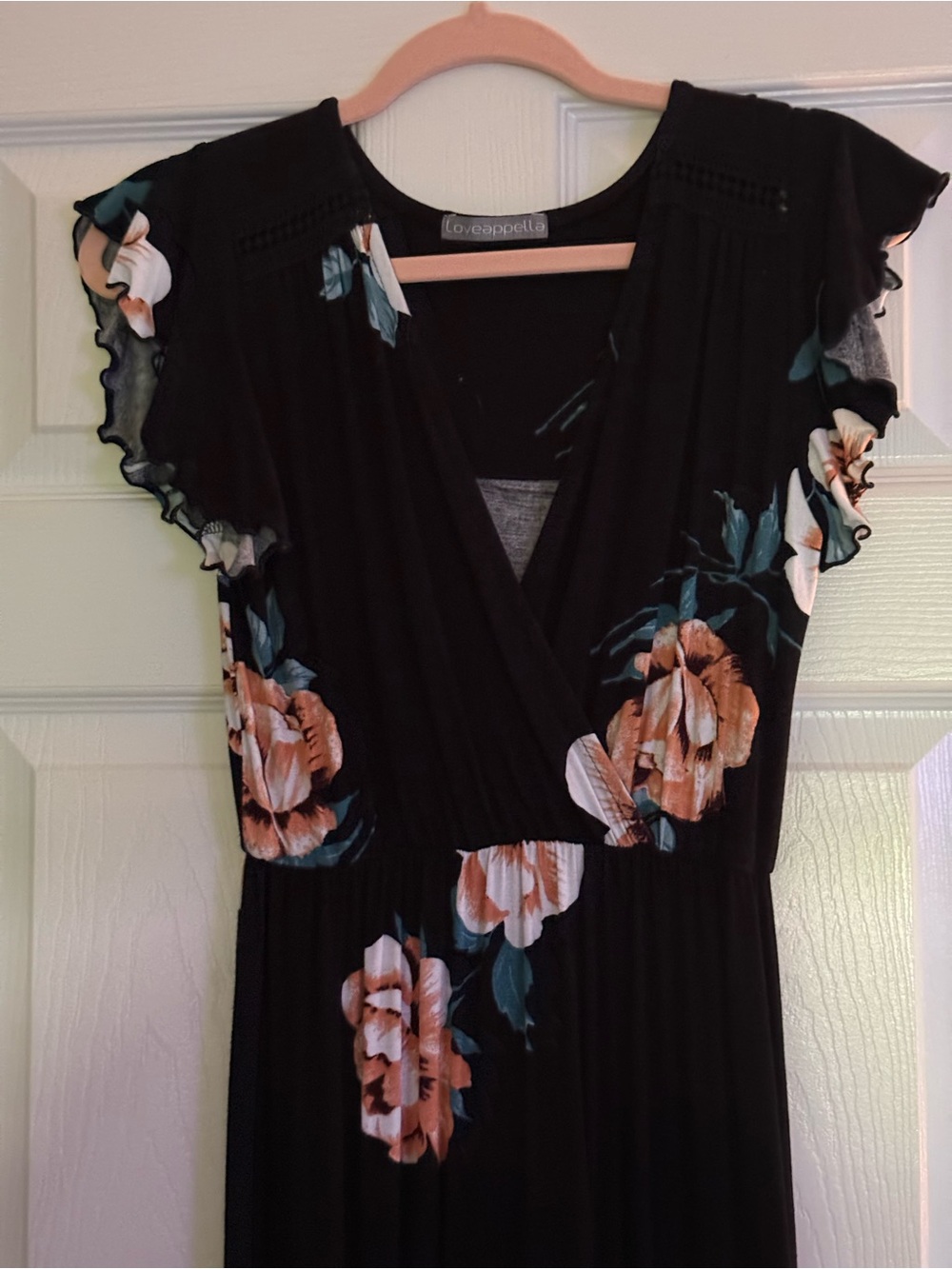 Loveappella Black Maxi Dress with Peach Floral Print - Picture 3 of 3